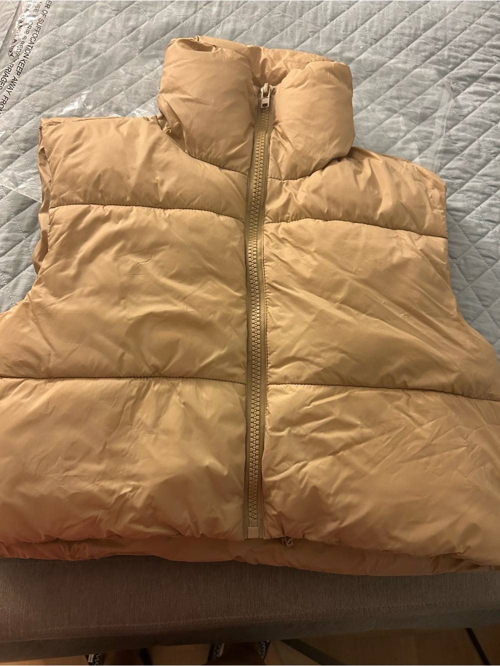 Puffer Sleeveless Vest in Light Tan NEW